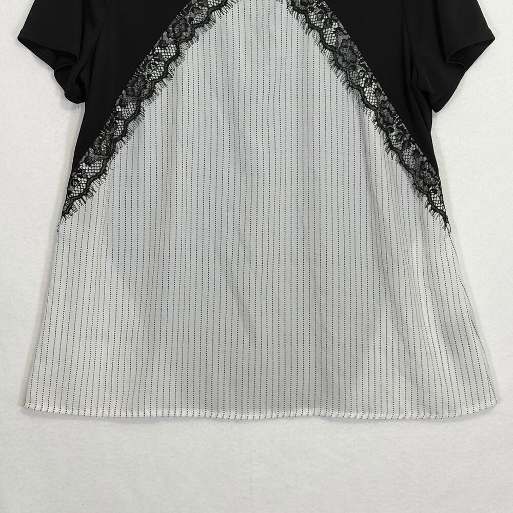 Worthington Blouse Womens Size XL Pinstriped Black White Lace Business Casual - Picture 5 of 10